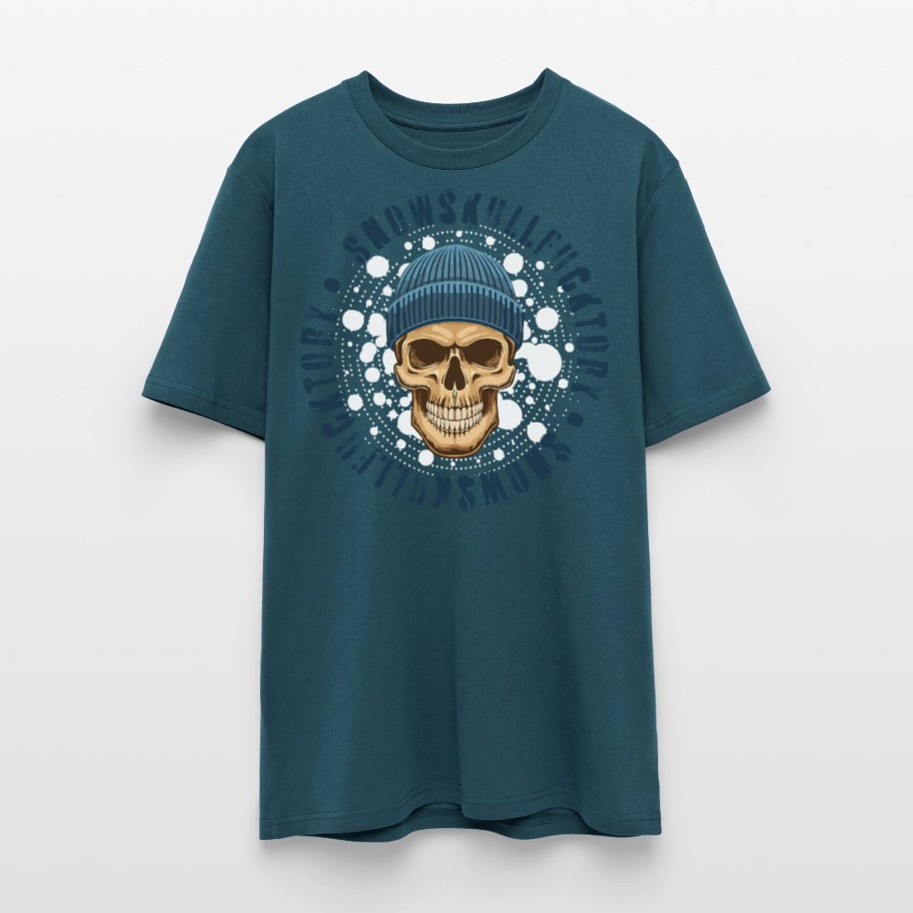 Unisex Bio-T-Shirt mit SNOWSKULL FUCKTORY PRINT Vorderseite - Dunkles Petrol