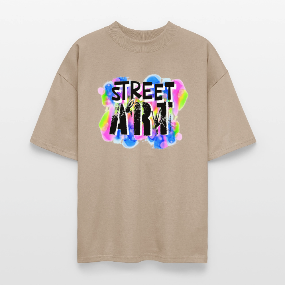 Oversized Unisex Bio T-Shirt mit STREET ART PRINT - Steingrau