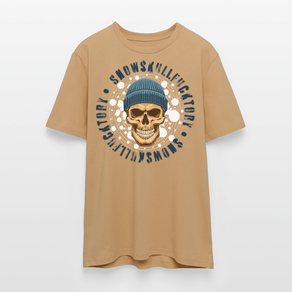 Unisex Bio-T-Shirt mit SNOWSKULL FUCKTORY PRINT Vorderseite - Karamell 