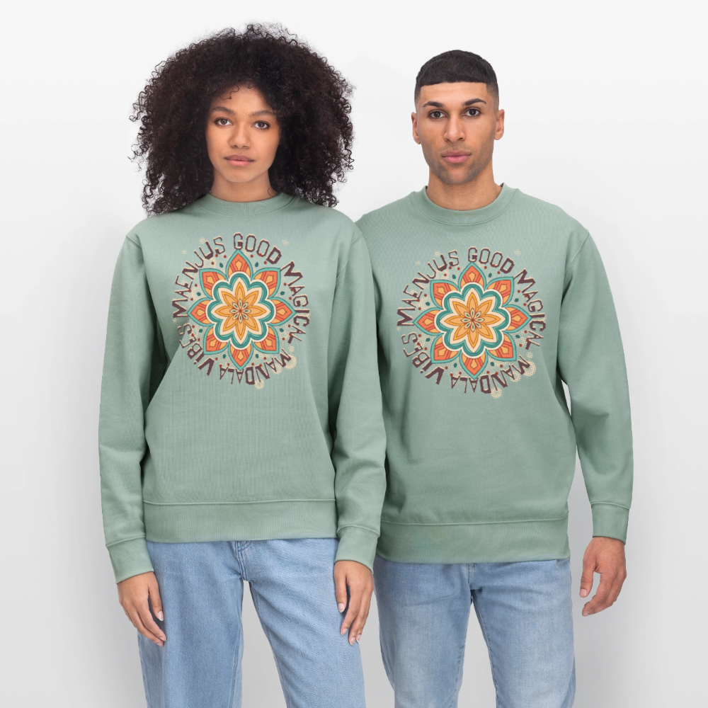 Unisex Bio-Sweatshirt mit MANDALA VIBES PRINT - Helles Graugrün