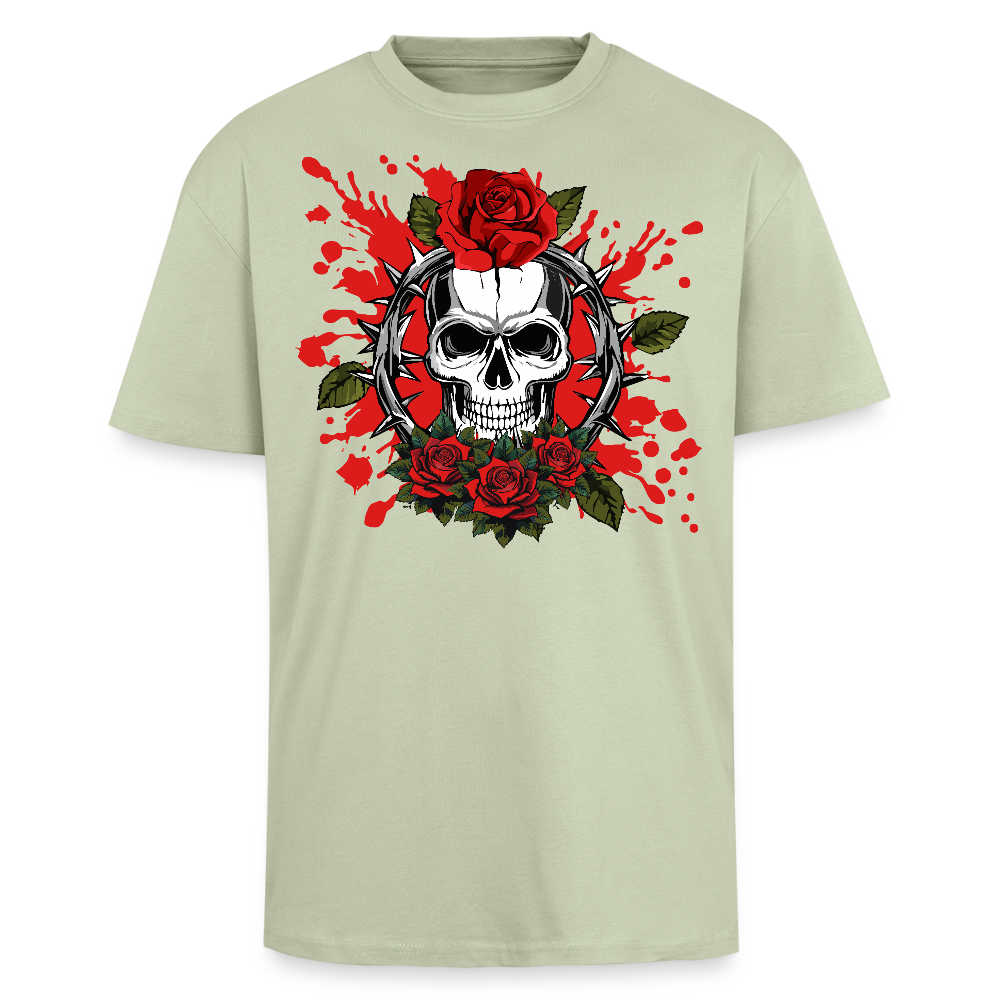 Heavy Oversize T-Shirt mit ROSEN SKULL PRINT - Leichtes Salbeigrün 