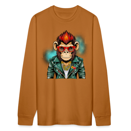 Unisex Bio-Langarmshirt mit MONKEY PRINT - Herbstorange
