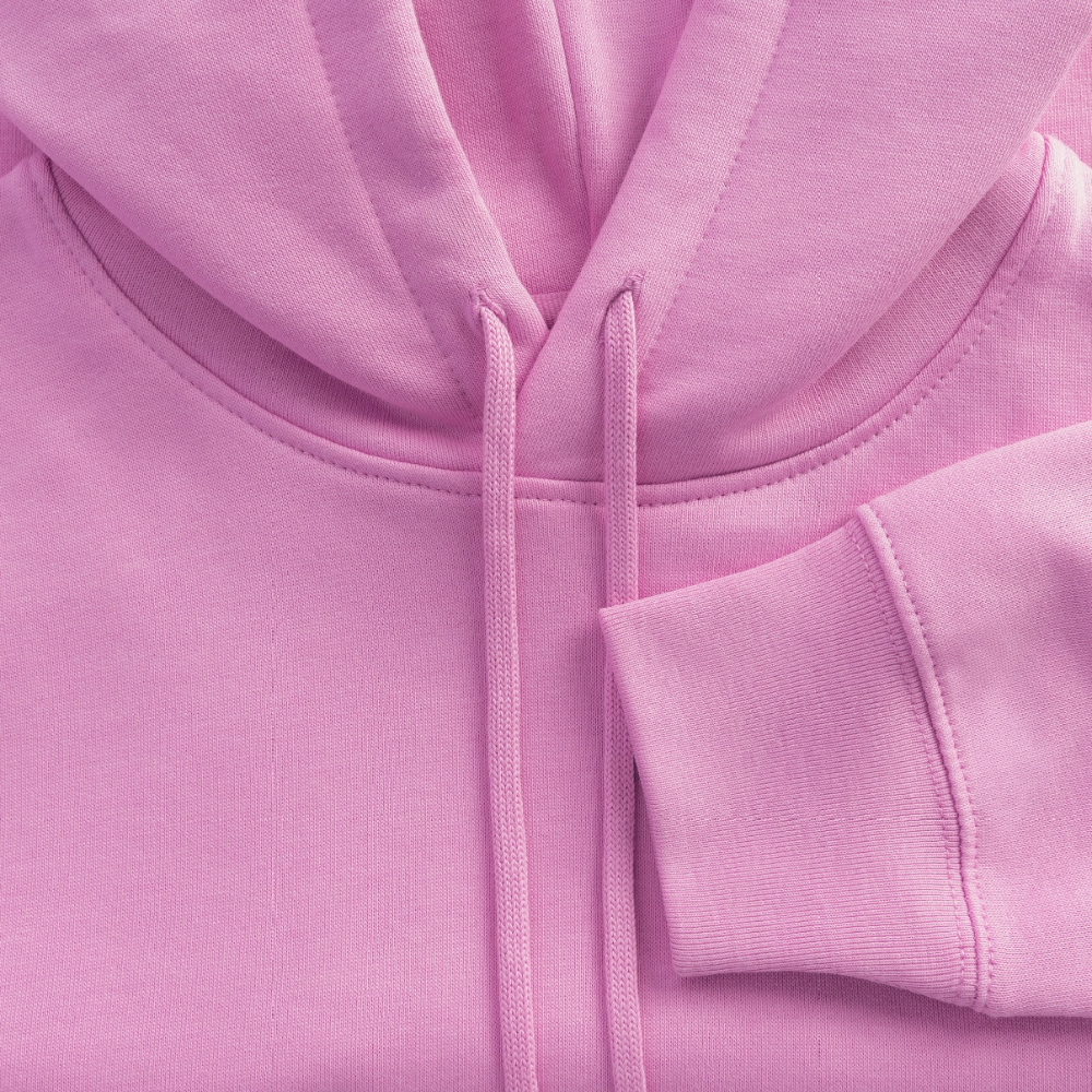Boxy Frauen Bio Hoodie mit DELIKATEZZA SARDINE PRINT Vorder- und RÜCKSEITE - Pink