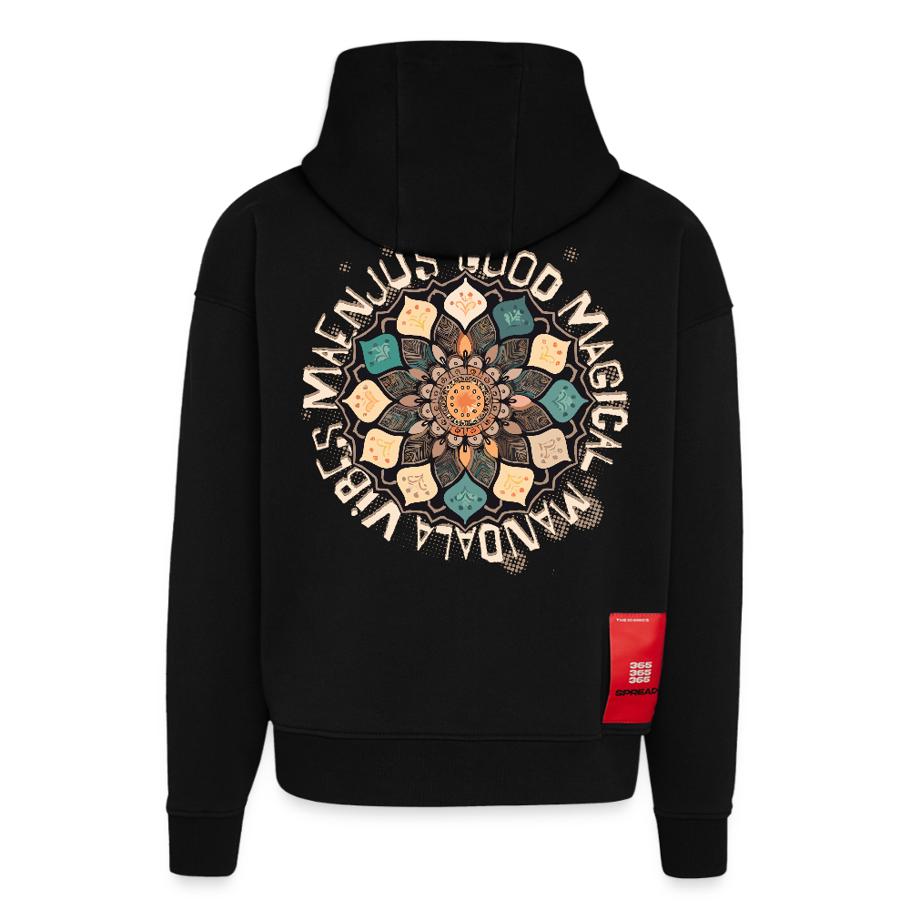 Heavyweight Oversized Organic Hoodie Made in EU mit Mandala Vibes Print - SOLID BLACK
