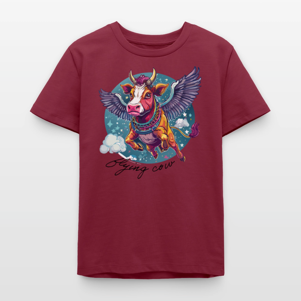 MNJS TEENS Bio T-Shirt mit FLYING COW PRINT - Burgunderrot