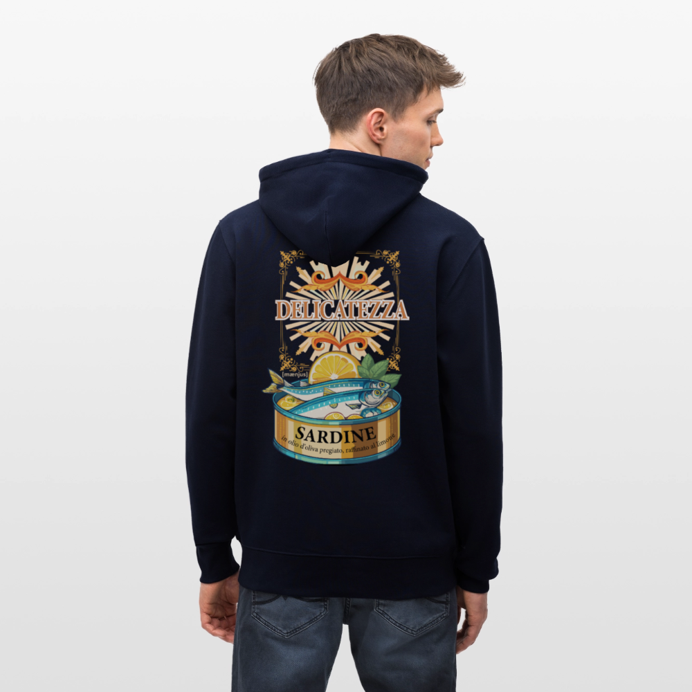 Unisex Bio-Kapuzenjacke mit DELICATEZZA PRINT Rückseite - Navy