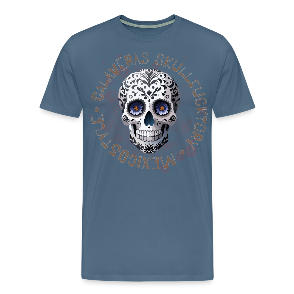 Männer Premium T-Shirt mit CALAVERAS SKULL PRINT - Blaugrau