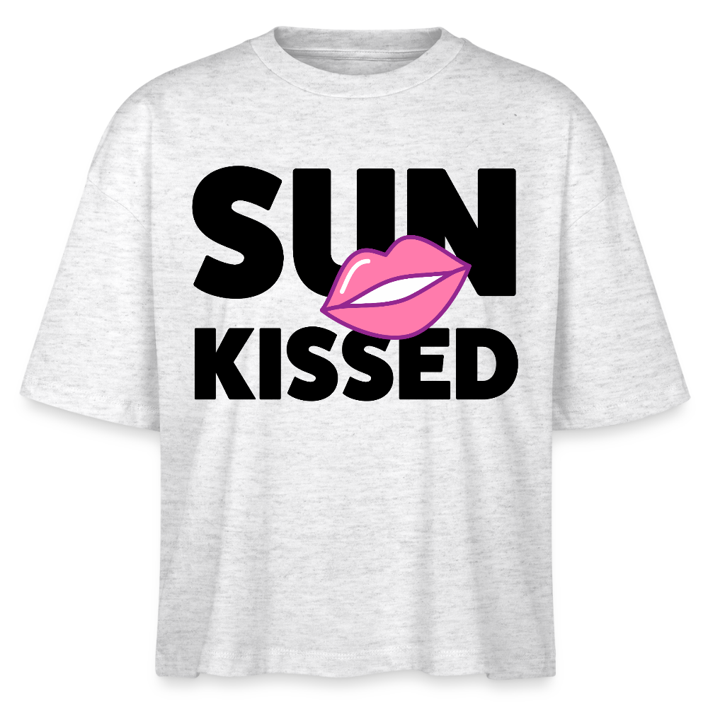 Frauen Boxy Bio-T-Shirt mit SUN KISSED PRINT - Weiß meliert