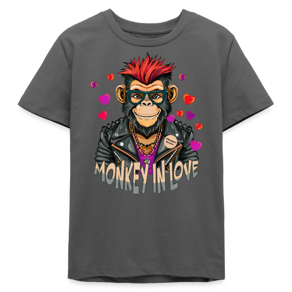MNJS TEENS Bio T-Shirt mit MONKEY IN LOVE PRINT - Anthrazit