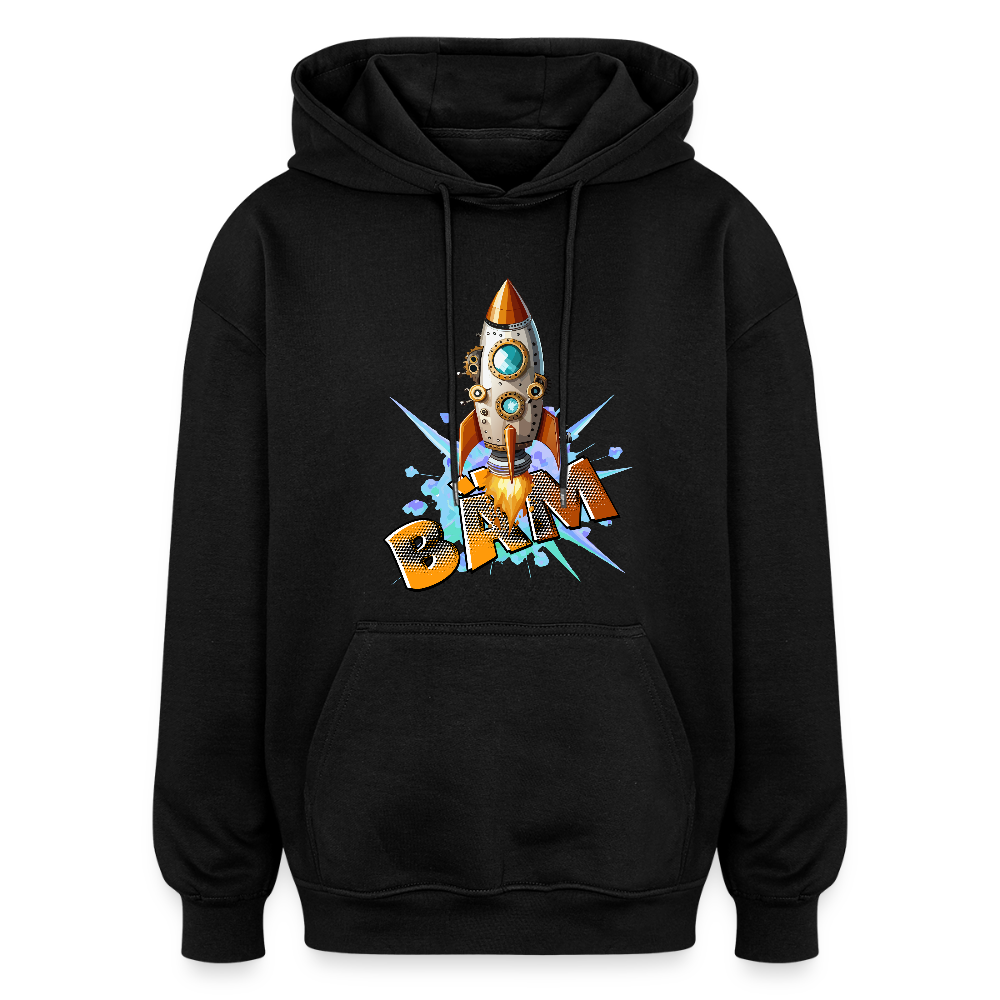 Oversized Unisex Hoodie mit RAKETE PRINT - Schwarz
