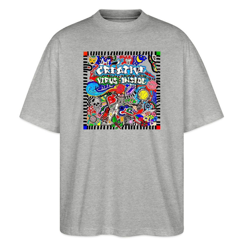 Oversized Unisex Bio T-Shirt mit CREATIVE VIRUS INSIDE PRINT Vorderseite - Grau meliert