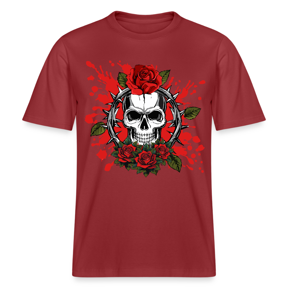 Relaxed Fit Unisex Bio-T-Shirt mit  ROSEN SKULL PRINT Vorderseite - Erdrot