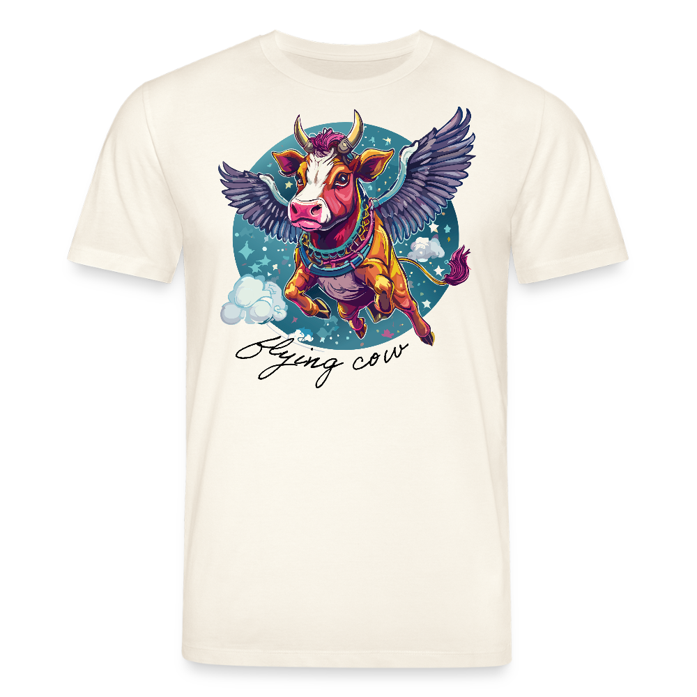 Unisex Bio-T-Shirt mit Flying Cow Print Vorderseite - Naturweiß 