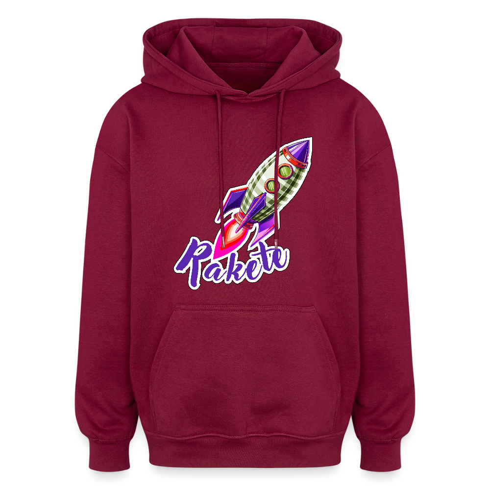 Oversized Unisex Hoodie mit RAKETE PRINT - Burgunderrot
