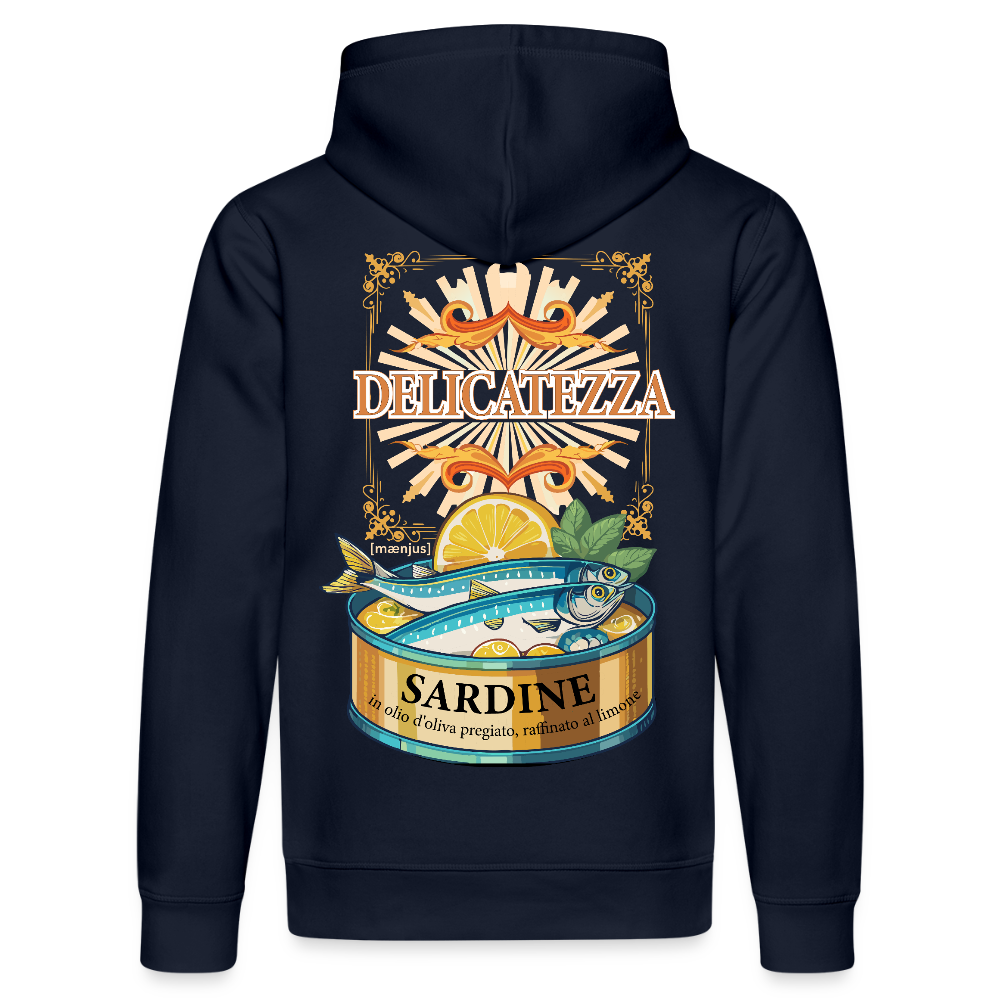 Unisex Bio-Hoodie mit DELICATEZZA SARDINE PRINT Vorder- und Rückseite - French Navy