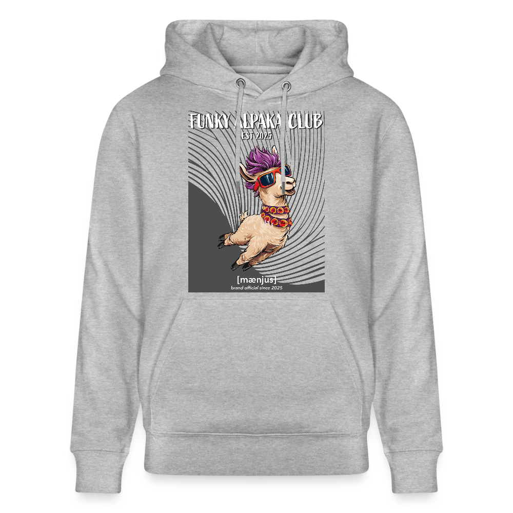 Unisex Bio-Hoodie mit FUNKY ALPAKA CLUB PRINT Vorderseite - Grau meliert
