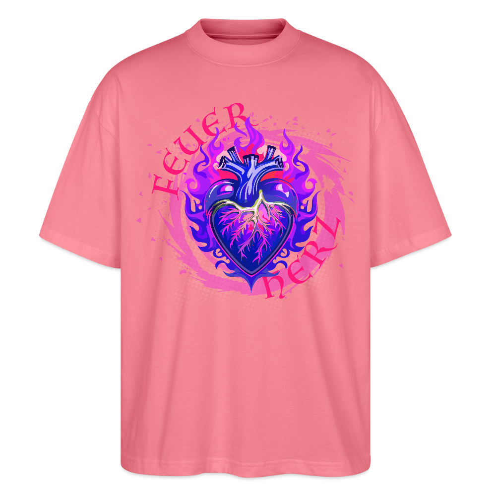 Oversized Unisex Bio T-Shirt mit FEUERHERZ LILA PRINT - Pink 