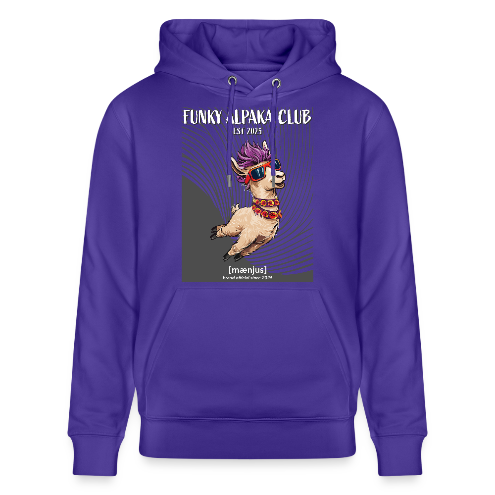 Unisex Bio-Hoodie mit FUNKY ALPAKA CLUB PRINT Vorderseite - Purple Love 