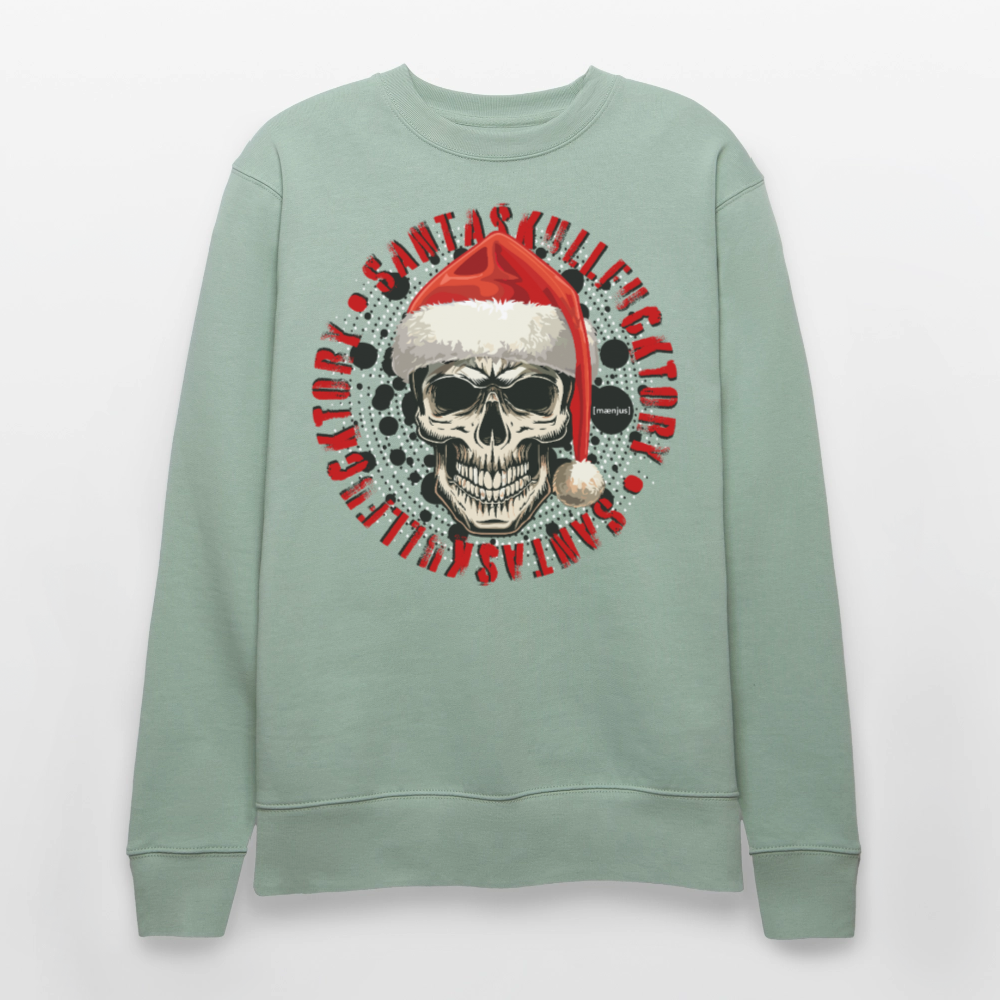 Unisex Bio-Sweatshirt mit SANTASKULL FUCKTORY PRINT - Helles Graugrün