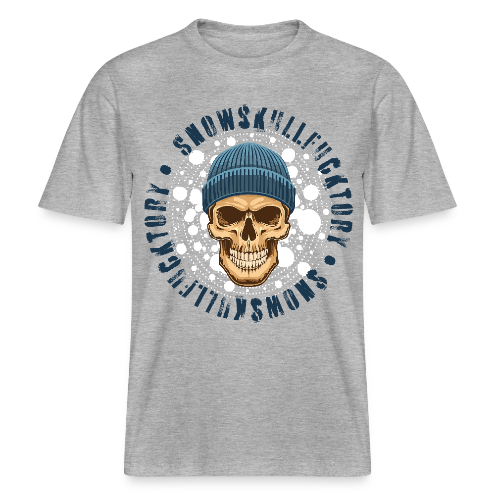 Relaxed Fit Unisex Bio-T-Shirt mit SNOWSKULL FUCKTORY PRINT Vorderseite - Grau meliert