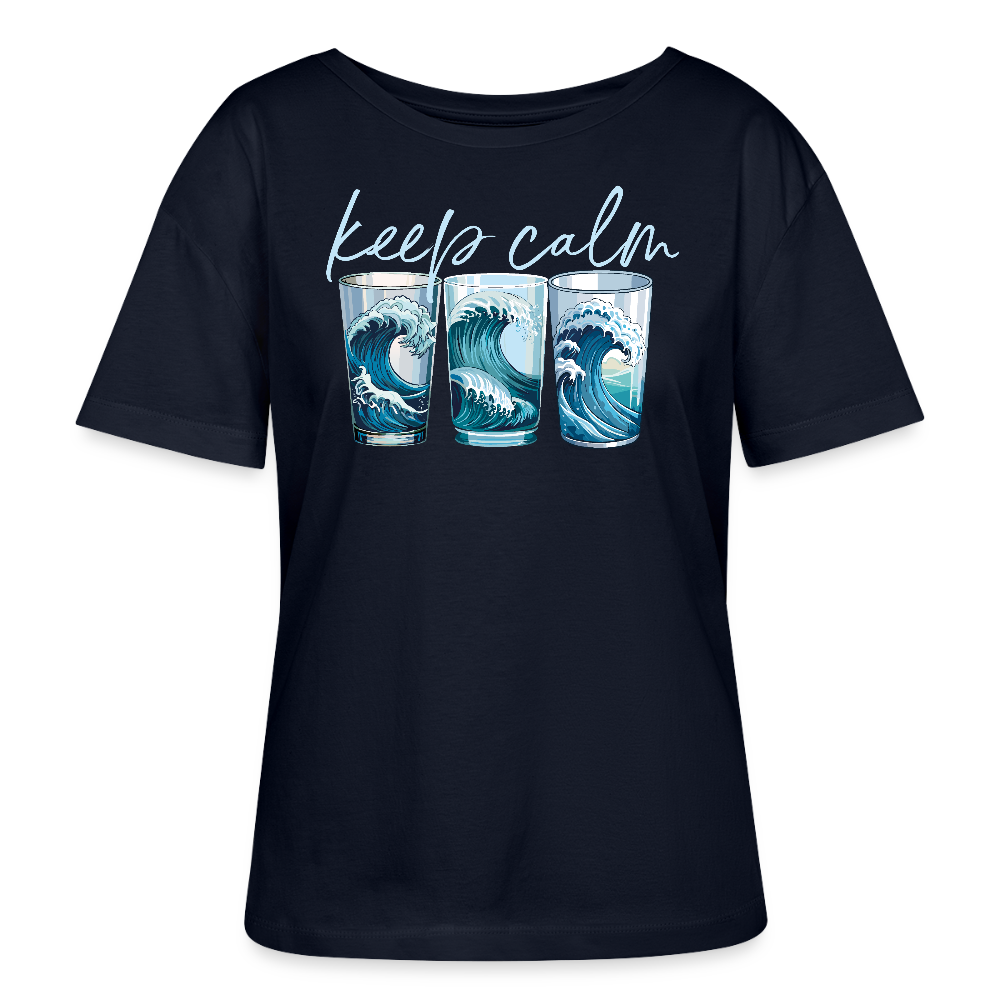 Relaxed Rundhals Frauen Bio-T-Shirt mit KEEP CALM PRINT - Navy