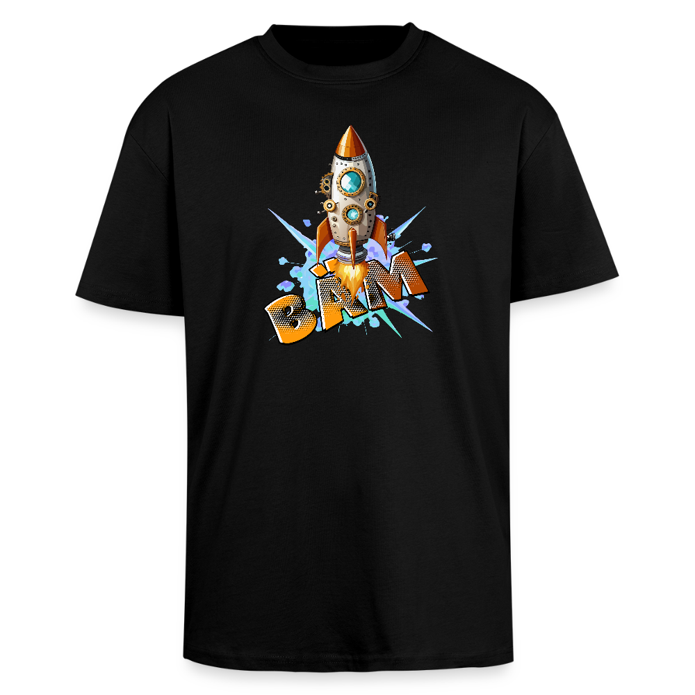 Heavy Oversize T-Shirt mit RAKETE PRINT - Schwarz