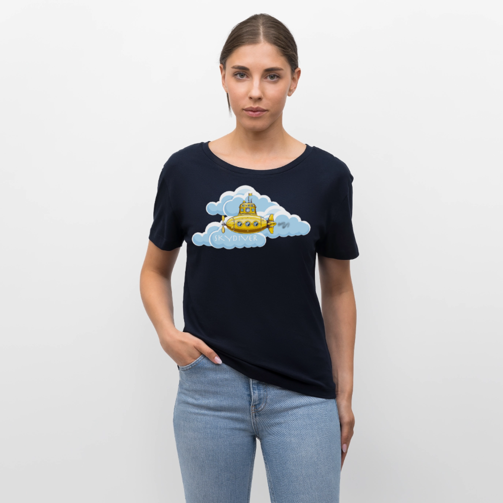 Relaxed Rundhals Frauen Bio-T-Shirt mit SKYDIVER SHIPYARD PRINT - Navy