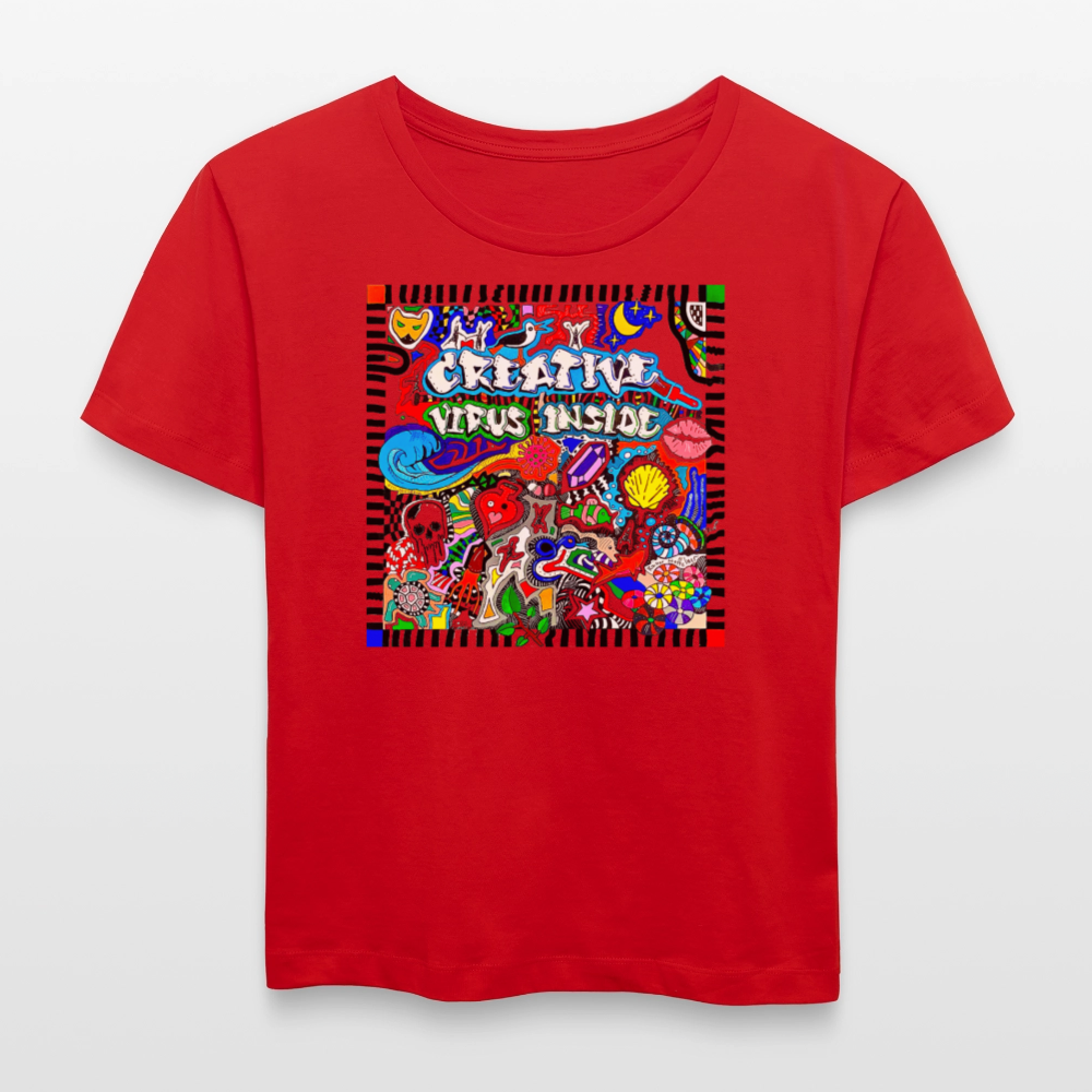 Relaxed Rundhals Frauen Bio-T-Shirt mit CREATIVE VIRUS INSIDE PRINT - Rot