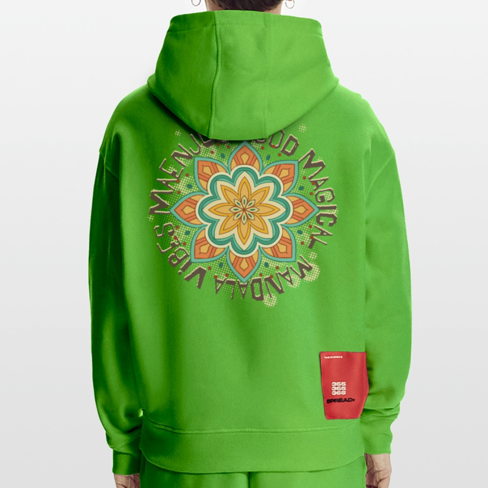 Heavyweight Oversized Organic Hoodie Made in EU mit Mandala Vibes Print - Apple Neon