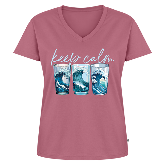 Frauen Bio-T-Shirt mit V-Ausschnitt mit KEEP CALM PRINT - Mauve