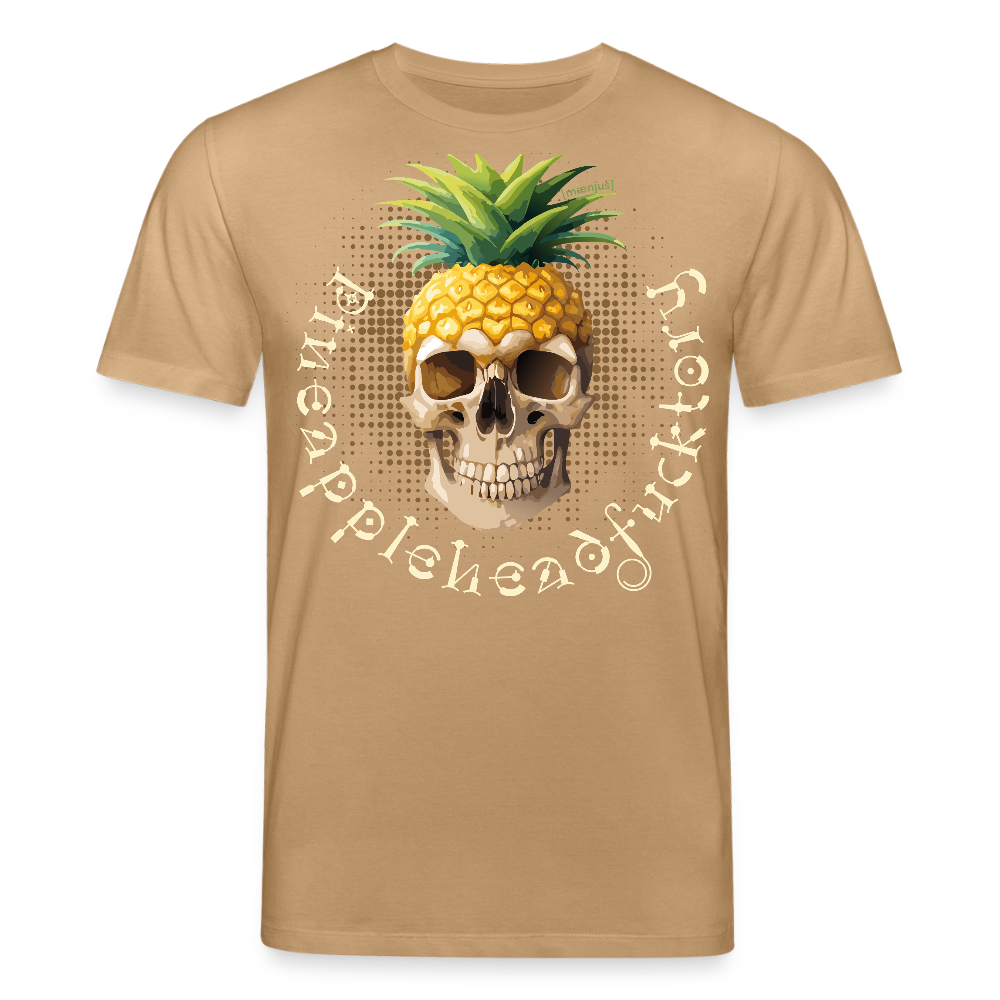 Unisex Bio-T-Shirt mit PINEAPPLE SKULL PRINT Vorderseite - Karamell 