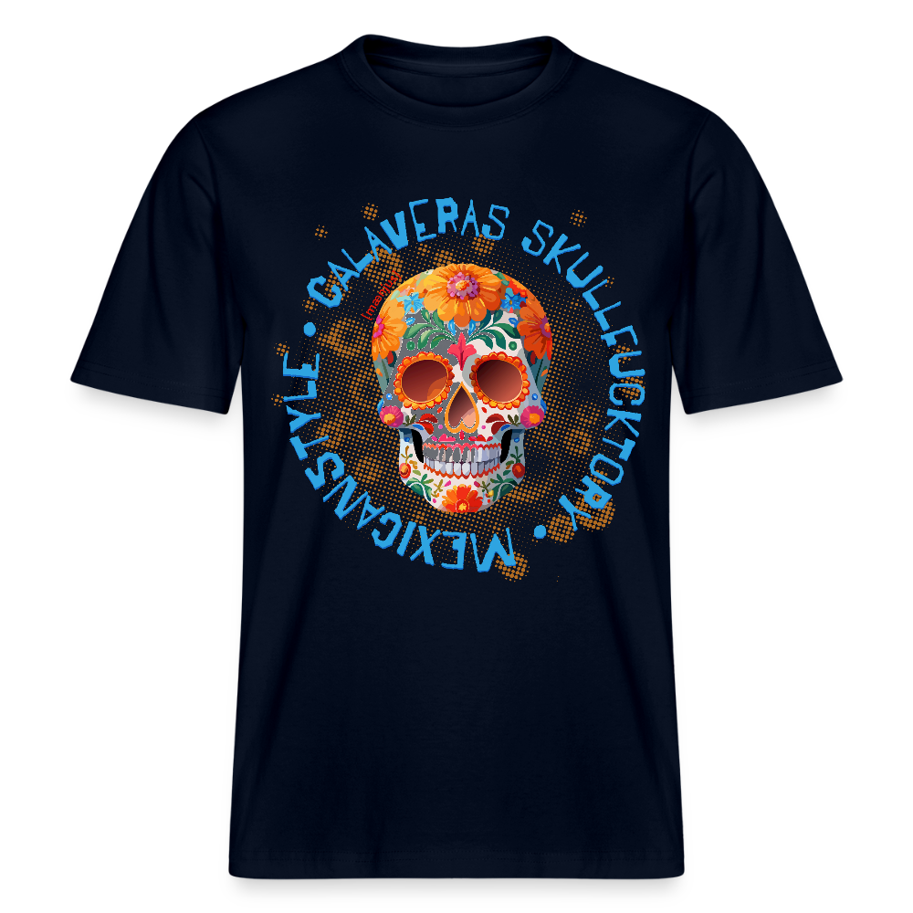 Relaxed Fit Unisex Bio-T-Shirt mit CALAVERAS MEXICANSTYLE PRINT Vorderseite - Navy
