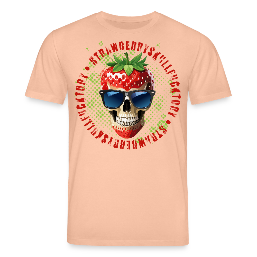 Unisex Bio-T-Shirt mit STRAWBERRY SKULL PRINT Vorderseite - Pfirsich
