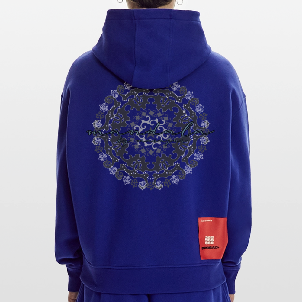 Heavyweight Oversized Organic Hoodie Made in EU mit Mandala Vibes Print - Iconic Blue