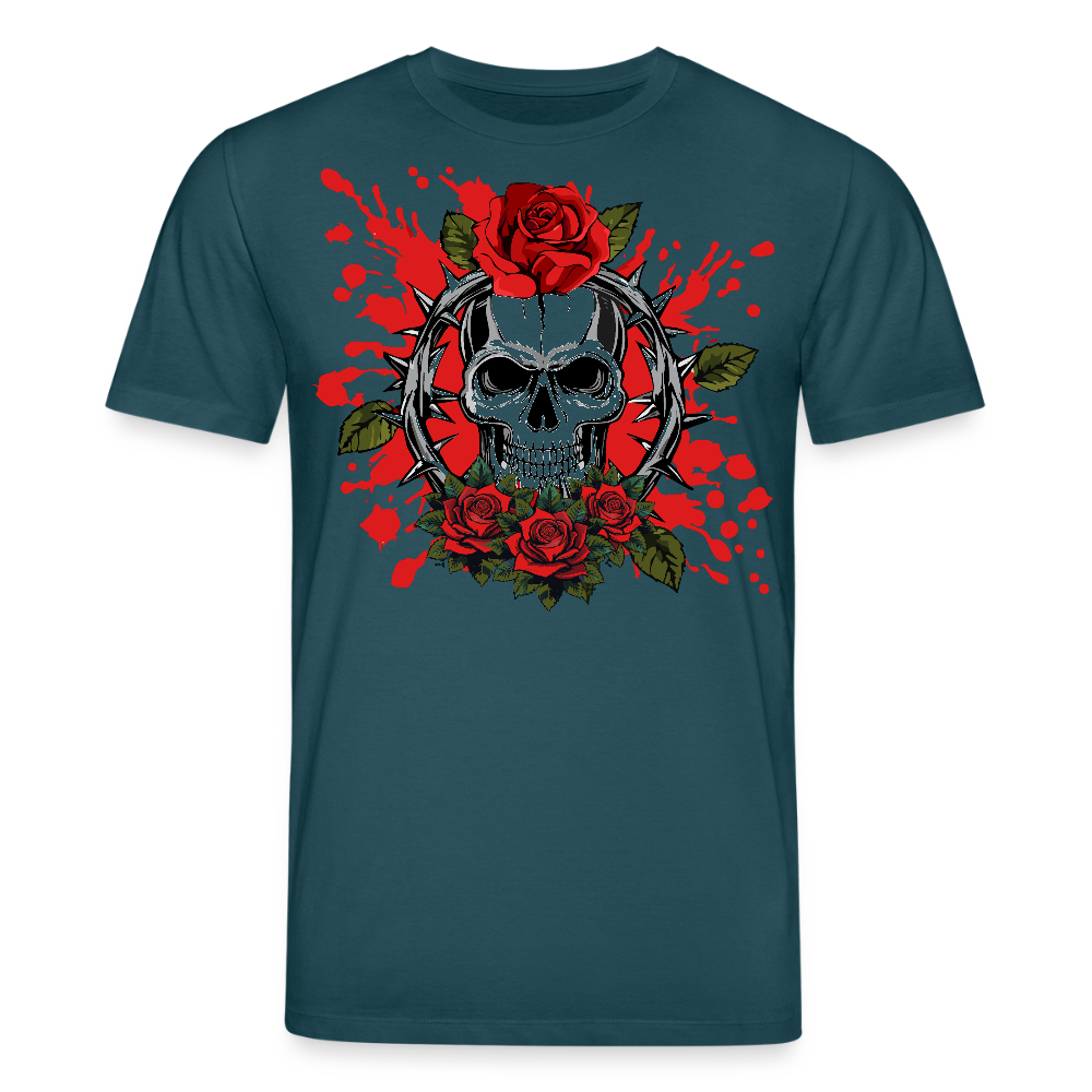 Unisex Bio-T-Shirt mit ROSEN SKULL PRINT Vorderseite - Dunkles Petrol