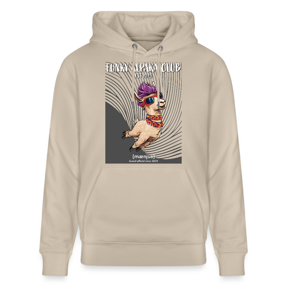 Unisex Bio-Hoodie mit FUNKY ALPAKA CLUB PRINT Vorderseite - Beige