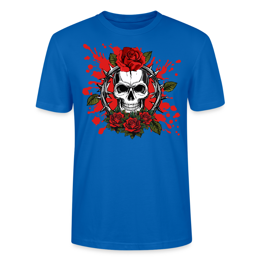 Unisex T-Shirt mit ROSEN SKULL PRINT Vorderseite - Pfauenblau