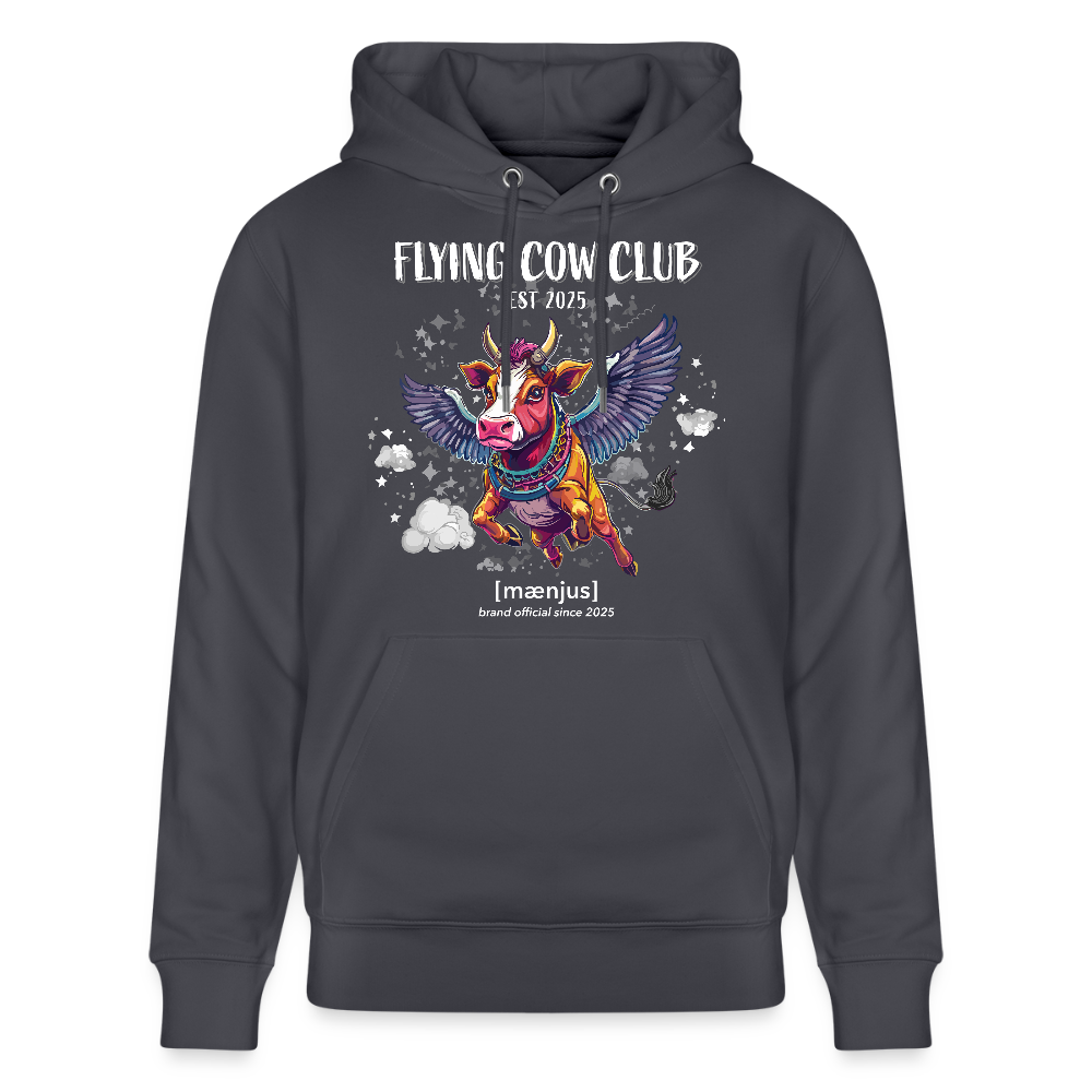 Unisex Bio-Hoodie mit FLYING COW CLUB PRINT Vorderseite - Indigoblau