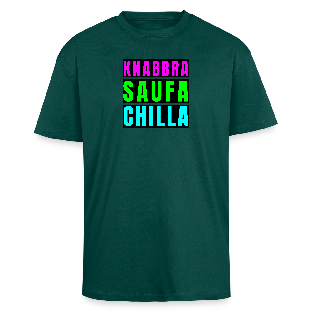 Heavy Oversize T-Shirt mit KNABBRA SAUFA CHILLA PRINT - hunter Green