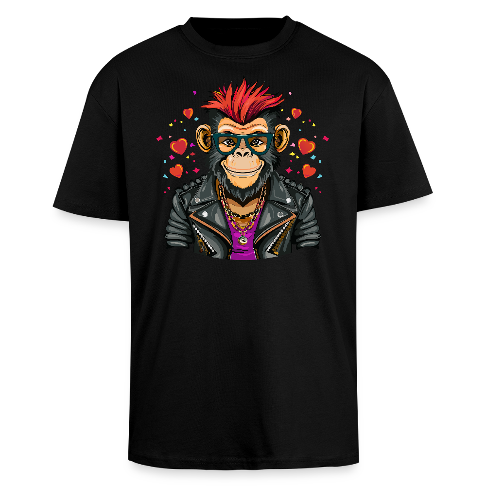 Heavy Oversize T-Shirt mit MONKEY IN LOVE PRINT - Schwarz