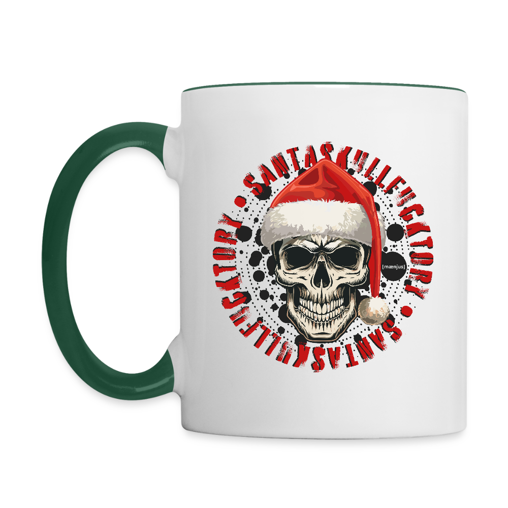 Tasse zweifarbig mit SANTASKULL FUCKTORY PRINT - Weiß/Dunkelgrün