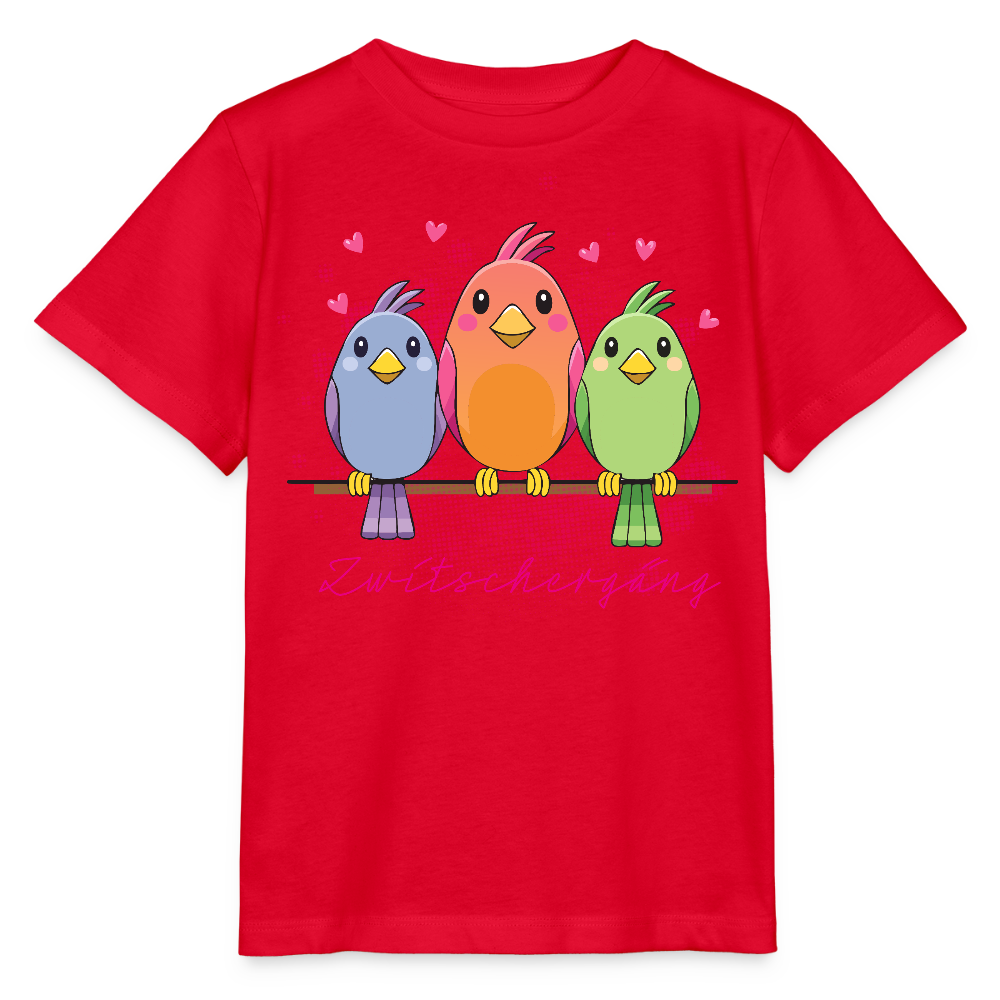 MNJS KIDS Bio T-Shirt mit ZWITSCHERGÄNG PRINT - Rot