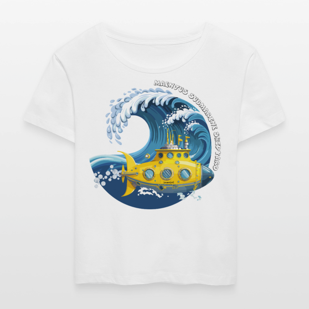 Relaxed Rundhals Frauen Bio-T-Shirt mit MAENJUS SUBMARINE SHIPYARD PRINT - Weiß