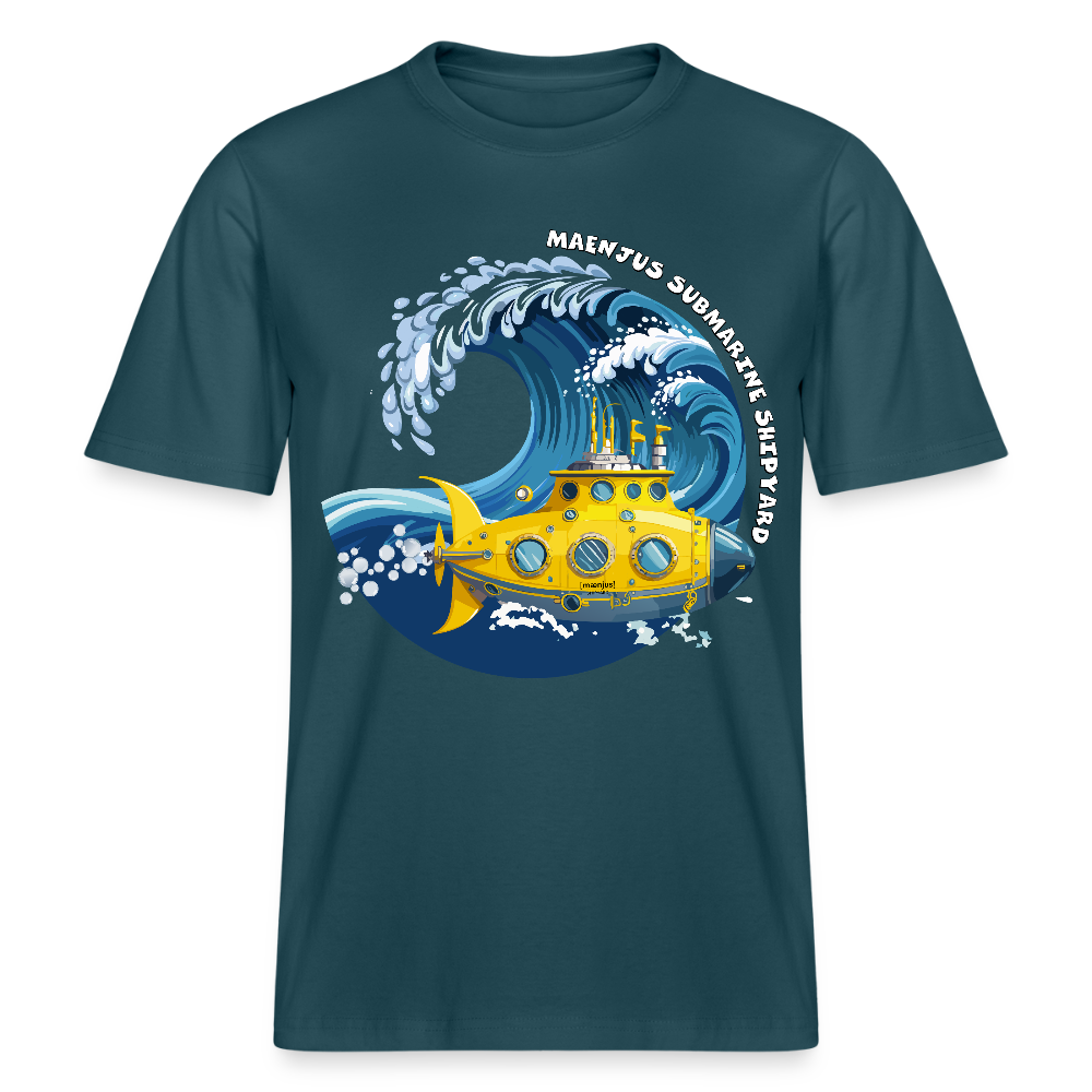 Unisex Bio-T-Shirt mit MAENJUS SUBMARINE SHIPYARD PRINT Vorderseite - Dunkles Petrol
