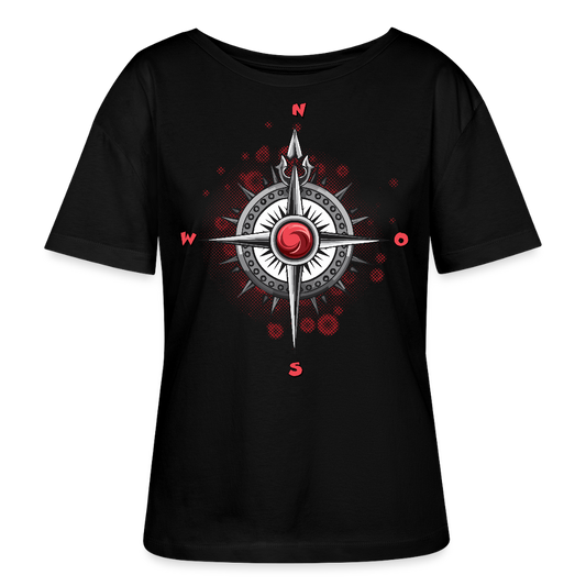 Frauen T-Shirt mit WINDROSE PRINT - Schwarz