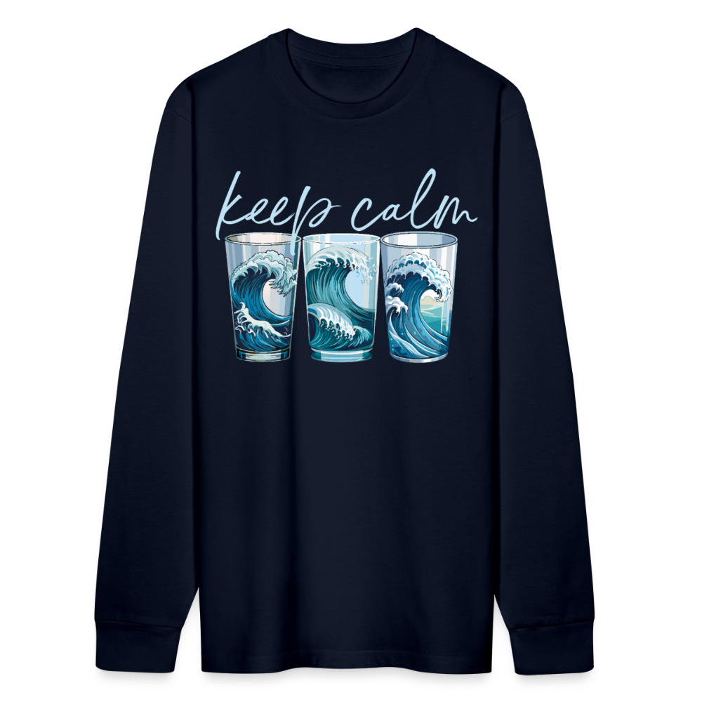 Unisex Bio-Langarmshirt mit KEEP CALM PRINT - Navy