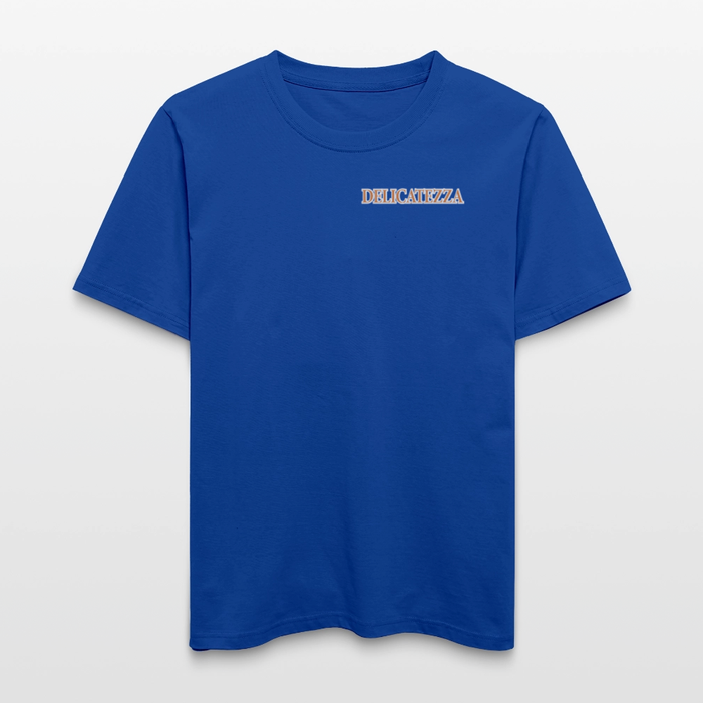 Relaxed Fit Unisex Bio-T-Shirt mit DELICATEZZA SARDINE PRINT Vorder- und Rückseite - Dunkelblau