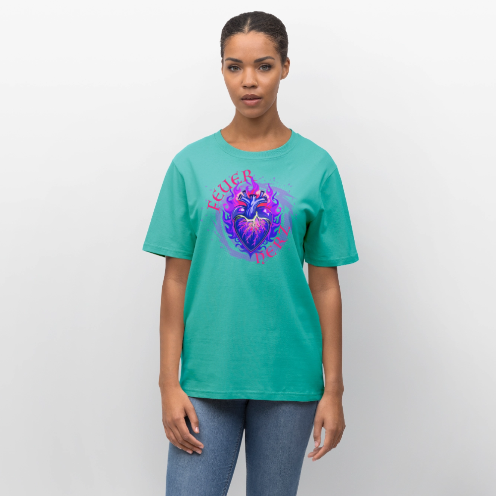 Unisex Bio-T-Shirt mit FEUERHERZ LILA PRINT - Poolblau