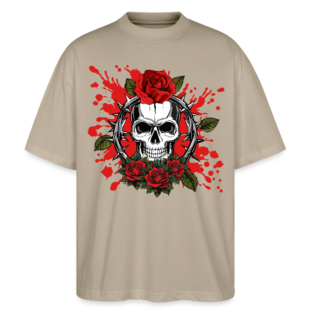 Oversized Unisex T-Shirt mit ROSENSKULL PRINT - Steingrau