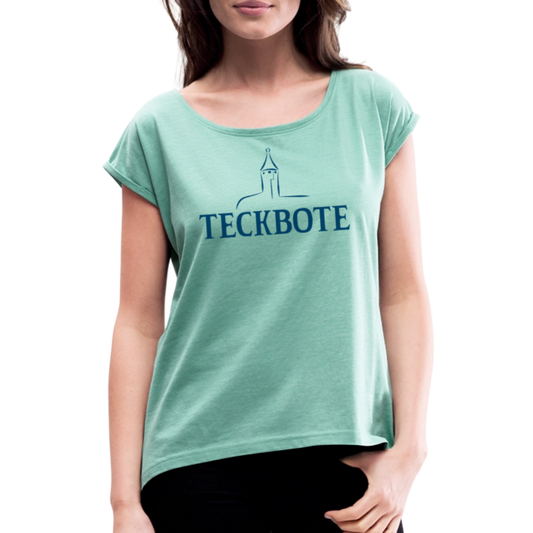 Frauen T-Shirt mit gerollten Ärmeln mit TECKBOTE Print - Minze meliert